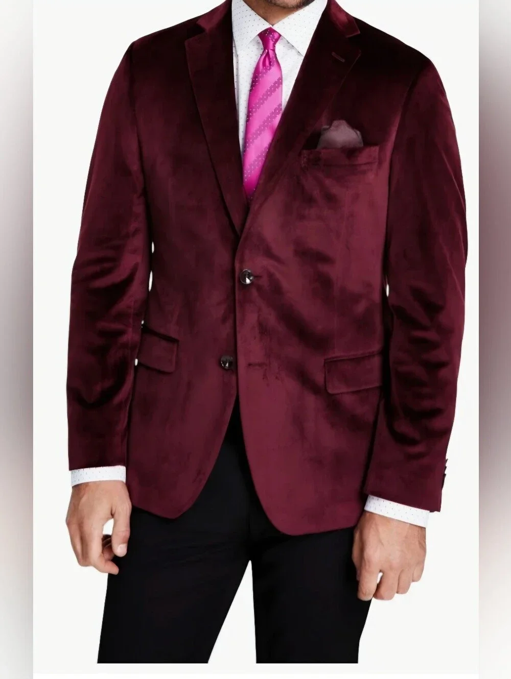 Alfani Men’s Slim-Fit Burgundy Velour/Velvet Sport Coat Blazer Jacket Size- M